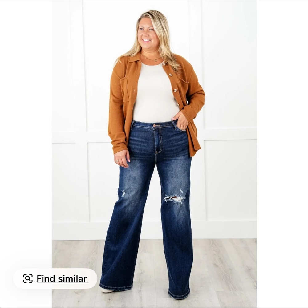 Stylish Dark Blue Wide Leg Jeans